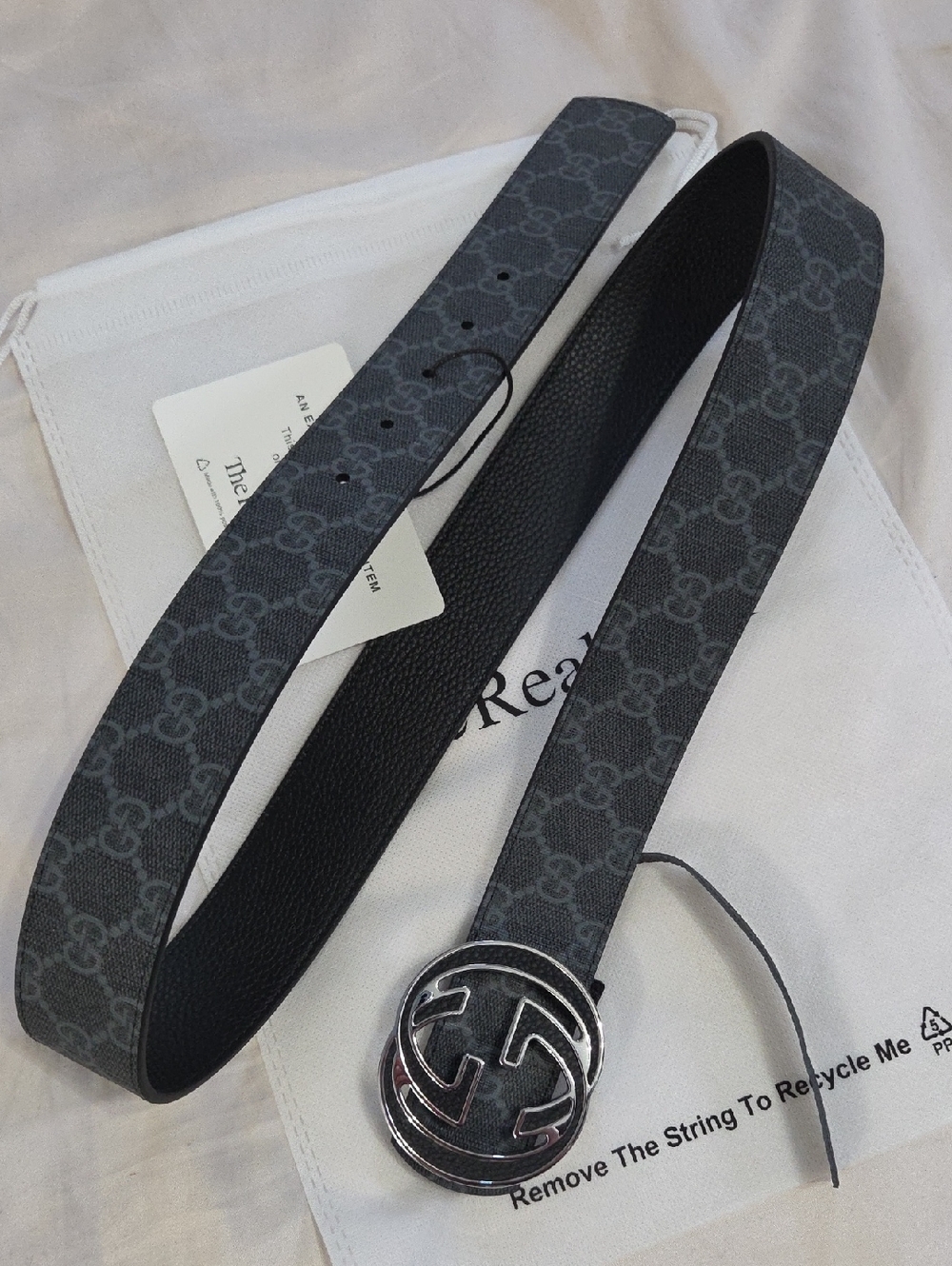 Gucci Reversible Black Leather Monogram Belt GG 95cm - Picture 6 of 16